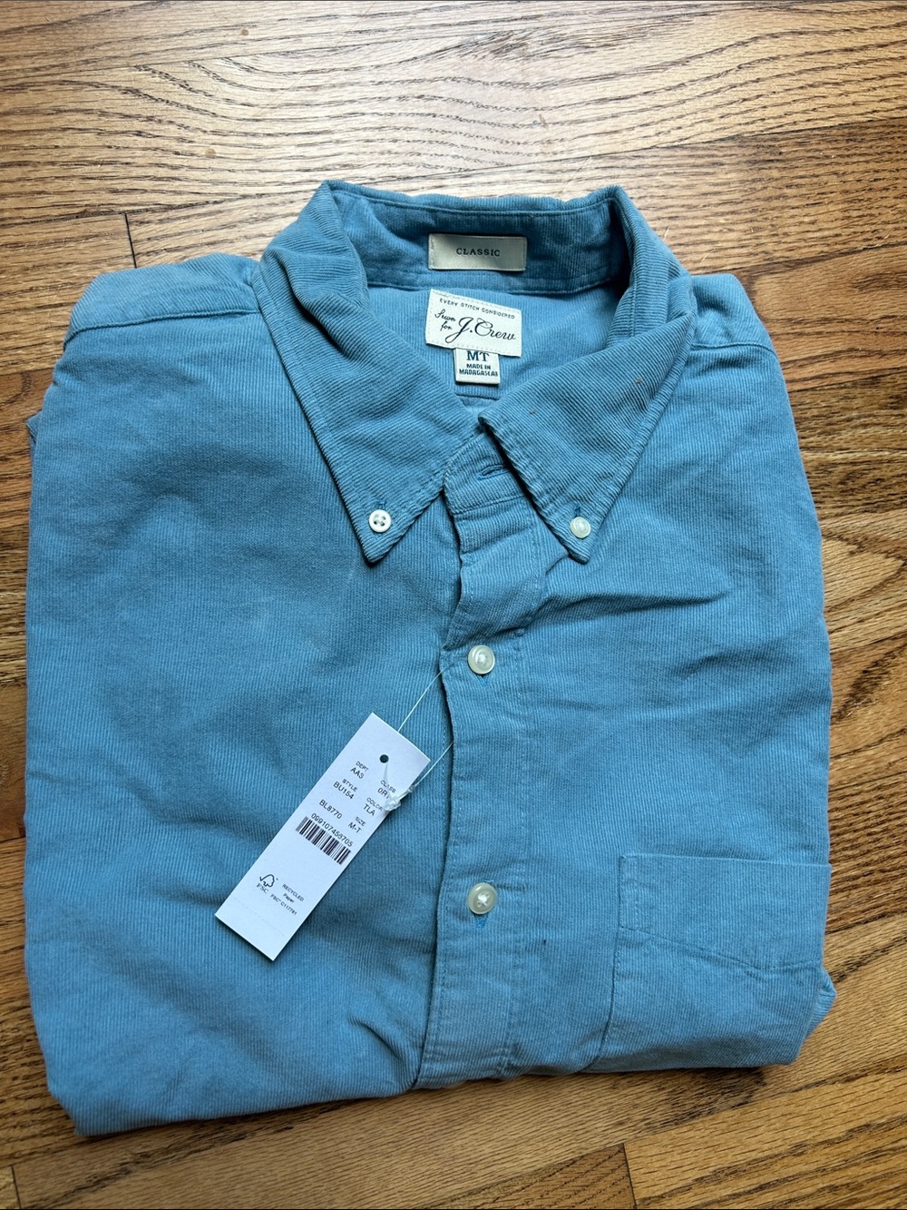 J. Crew Classic Button-Down Shirt in Dusty Blue Corduroy NWT SIZE MT